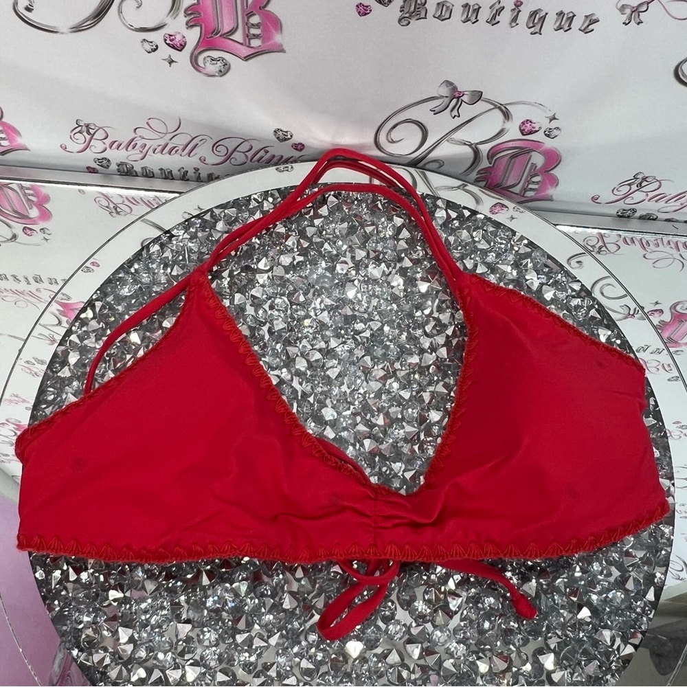 Quint soul bikini top criss cross strappy bright Red Halter Bikini Top